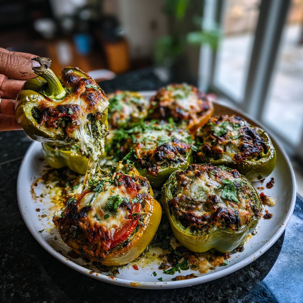 Ground Turkey Pesto Stuffed Peppers